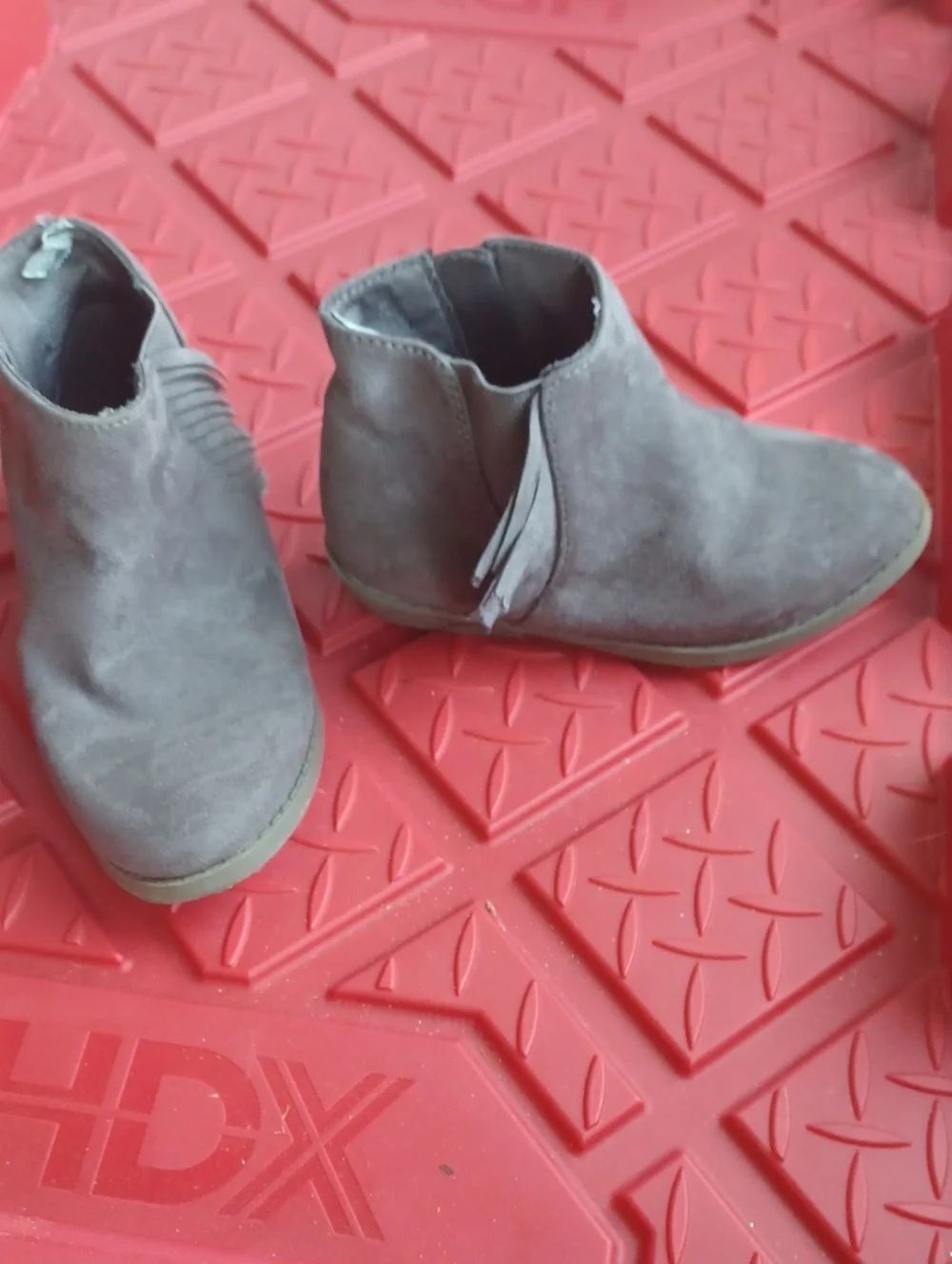 GIRL Suede Tassel Ankle Boots in Taupe